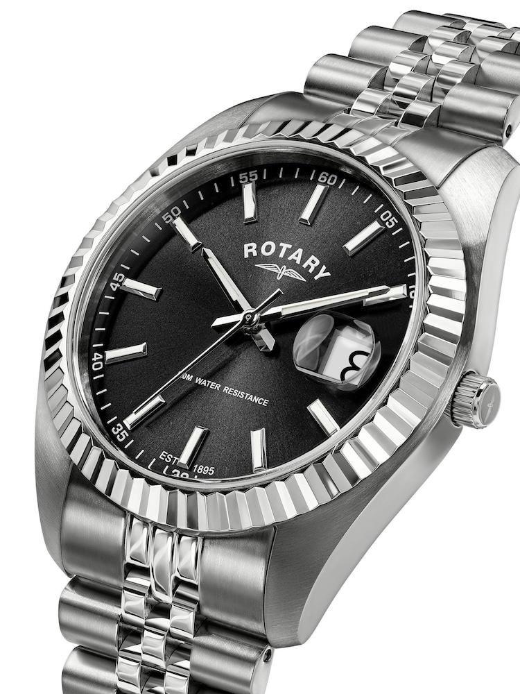 Rotary Silver Black Dial Stainless Steel Bracelet Watch - Image 2 of 6 Rotary Silver Black Dial Stainless Steel Bracelet Watch - Image 2 of 6