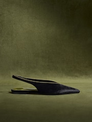 CERENE Black Velvet Camille Pointed Toe Sling Back Flats - Image 2 of 5