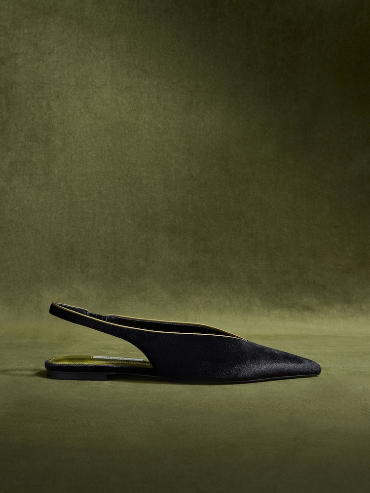 CERENE Black Velvet Camille Pointed Toe Sling Back Flats - Image 2 of 5