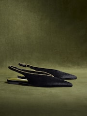 CERENE Black Velvet Camille Pointed Toe Sling Back Flats - Image 3 of 5
