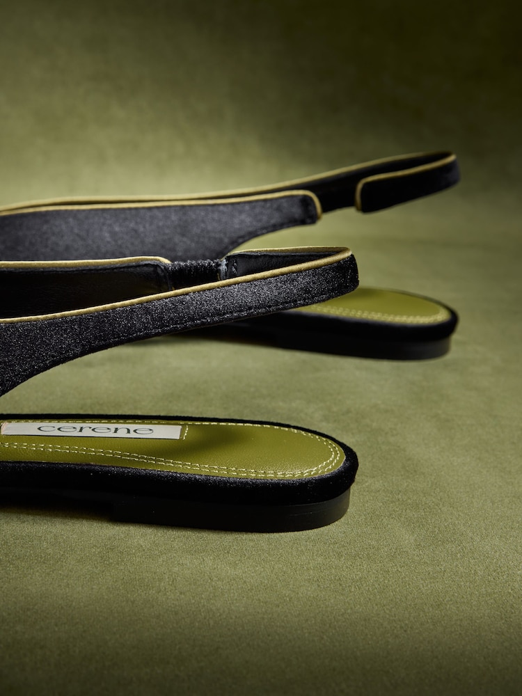 CERENE Black Velvet Camille Pointed Toe Sling Back Flats - Image 5 of 5