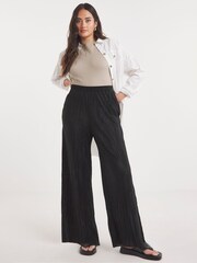 Simply Be Black Plissé Wide Leg Trousers - Image 1 of 4