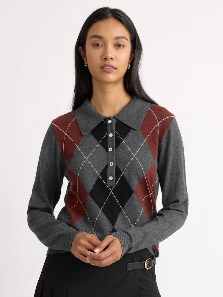 Albaray Grey Argyll Jumper - Image 1 of 5 Albaray Grey Argyll Jumper - Image 1 of 5