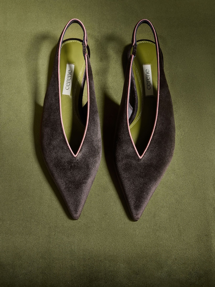 CERENE Chocolate Brown Velvet Camille Pointed Toe Sling Back Flats - Image 1 of 5