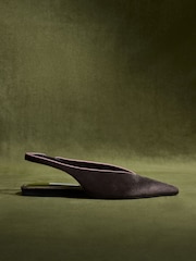 CERENE Chocolate Brown Velvet Camille Pointed Toe Sling Back Flats - Image 2 of 5