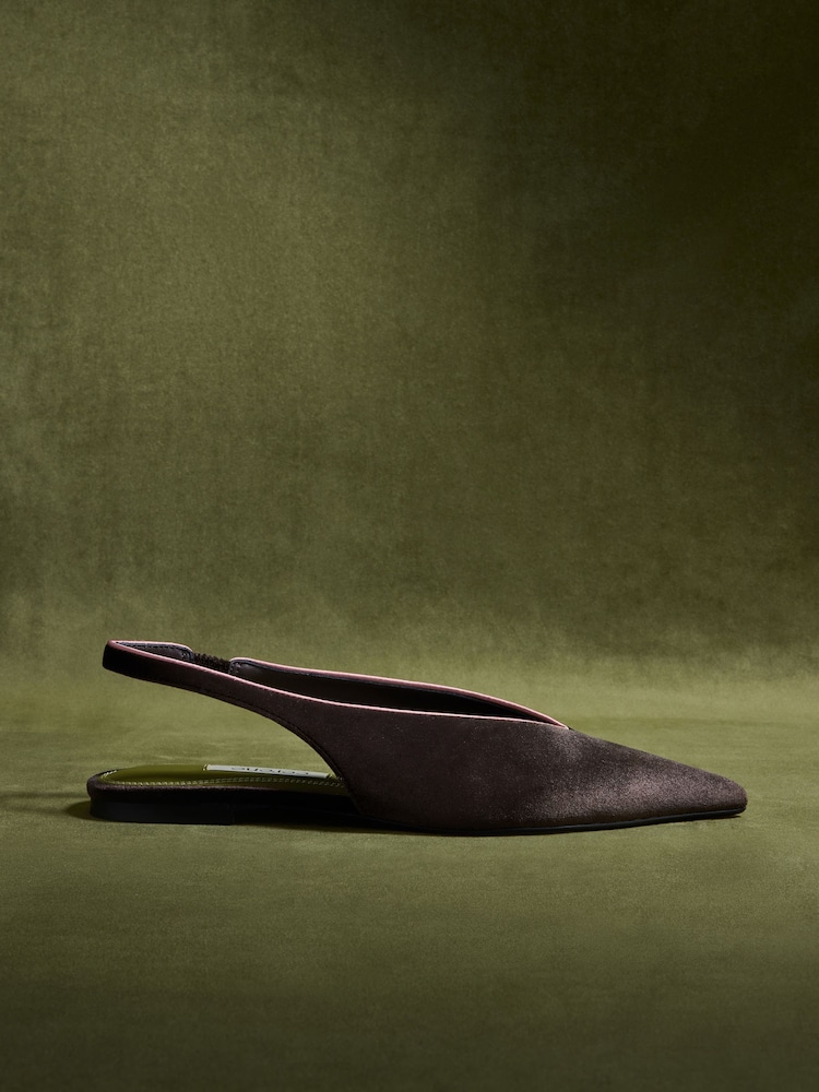 CERENE Chocolate Brown Velvet Camille Pointed Toe Sling Back Flats - Image 2 of 5