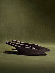 CERENE Chocolate Brown Velvet Camille Pointed Toe Sling Back Flats - Image 3 of 5
