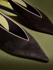 CERENE Chocolate Brown Velvet Camille Pointed Toe Sling Back Flats - Image 4 of 5