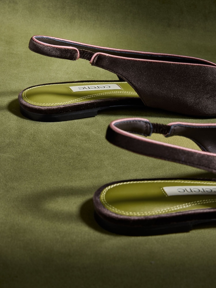 CERENE Chocolate Brown Velvet Camille Pointed Toe Sling Back Flats - Image 5 of 5