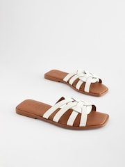 White Extra Wide Fit Forever Comfort® Leather Lattice Mules Sandals - Image 1 of 6