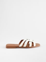 White Extra Wide Fit Forever Comfort® Leather Lattice Mules Sandals - Image 2 of 6