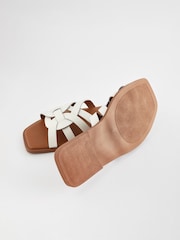 White Extra Wide Fit Forever Comfort® Leather Lattice Mules Sandals - Image 3 of 6