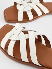 White Extra Wide Fit Forever Comfort® Leather Lattice Mules Sandals - Image 5 of 6