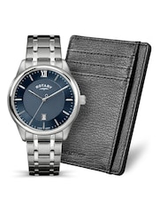Rotary Silver Blue Dial Stainless Steel Bracelet Watch With Card Holder - Image 1 of 6