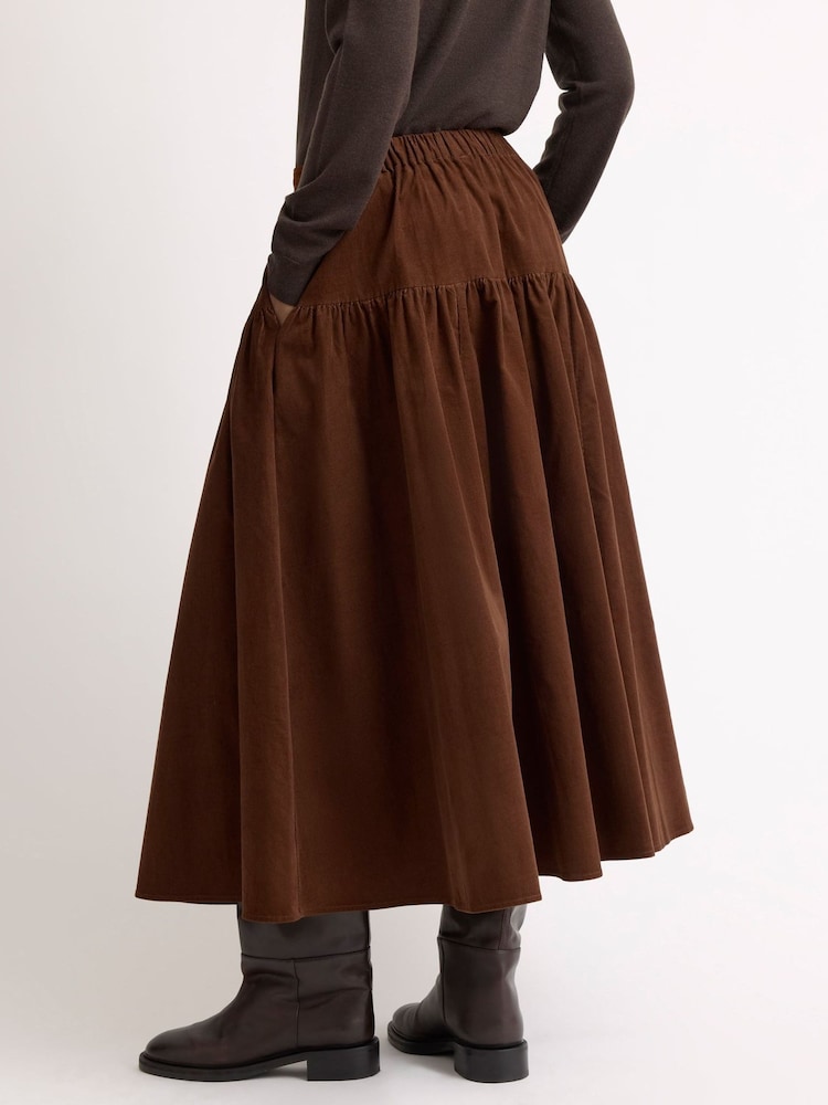 Albaray Brown Baby Cord Drop Waist Midi Skirt - Image 2 of 6 Albaray Brown Baby Cord Drop Waist Midi Skirt - Image 2 of 6