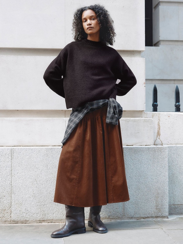 Albaray Brown Baby Cord Drop Waist Midi Skirt - Image 6 of 6 Albaray Brown Baby Cord Drop Waist Midi Skirt - Image 6 of 6