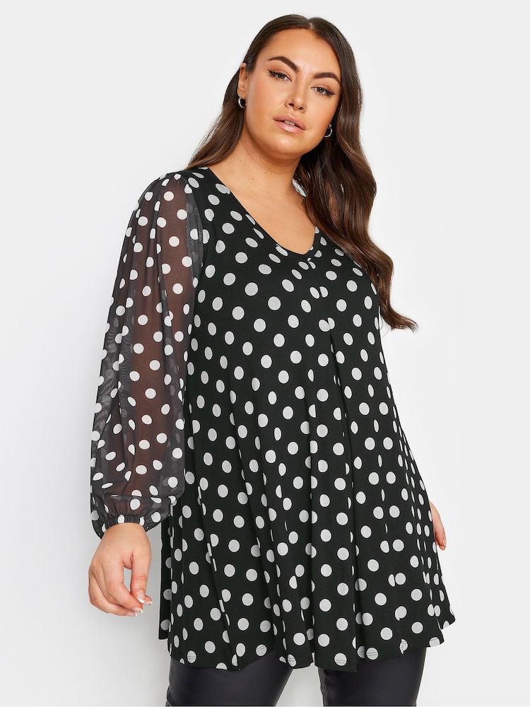 Yours Curve Black/White Abstract Print Mesh Swing Top - Image 1 of 4
