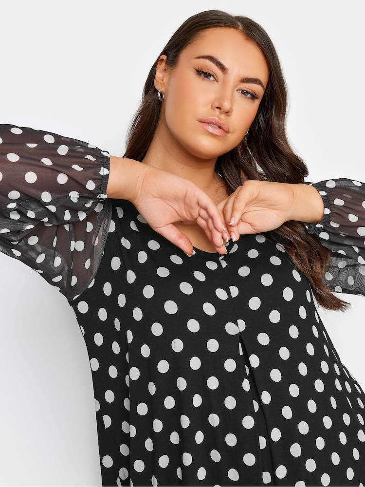 Yours Curve Black/White Abstract Print Mesh Swing Top - Image 4 of 4