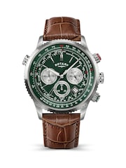 Rotary Brown Pilot Chronograph Green Dial Stainless Steel Leather Strap Watch - Image 1 of 6