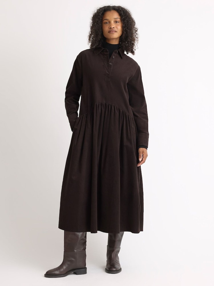Albaray Brown Baby Cord Midi Dress - Image 1 of 4 Albaray Brown Baby Cord Midi Dress - Image 1 of 4
