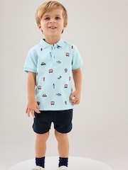 Blue 100% Cotton All Over Printed Polo Shirt And Shorts Set (3mths-7yrs) - Image 1 of 5