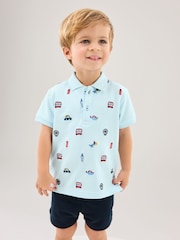 Blue 100% Cotton All Over Printed Polo Shirt And Shorts Set (3mths-7yrs) - Image 2 of 5