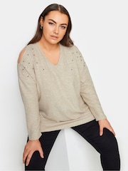 Yours Curve Natural Soft Touch Cut Out Long Sleeve Top - Image 1 of 4