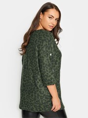Yours Curve Green Long Sleeve Button Soft Touch Top - Image 2 of 4