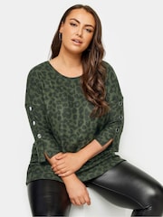 Yours Curve Green Long Sleeve Button Soft Touch Top - Image 4 of 4