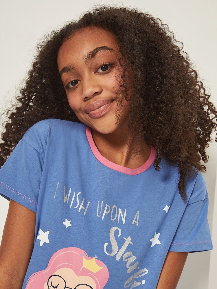 Harry Bear Blue Mermaid Wish Upon a Star 100% Cotton Pyjamas - Image 2 of 3 Harry Bear Blue Mermaid Wish Upon a Star 100% Cotton Pyjamas - Image 2 of 3