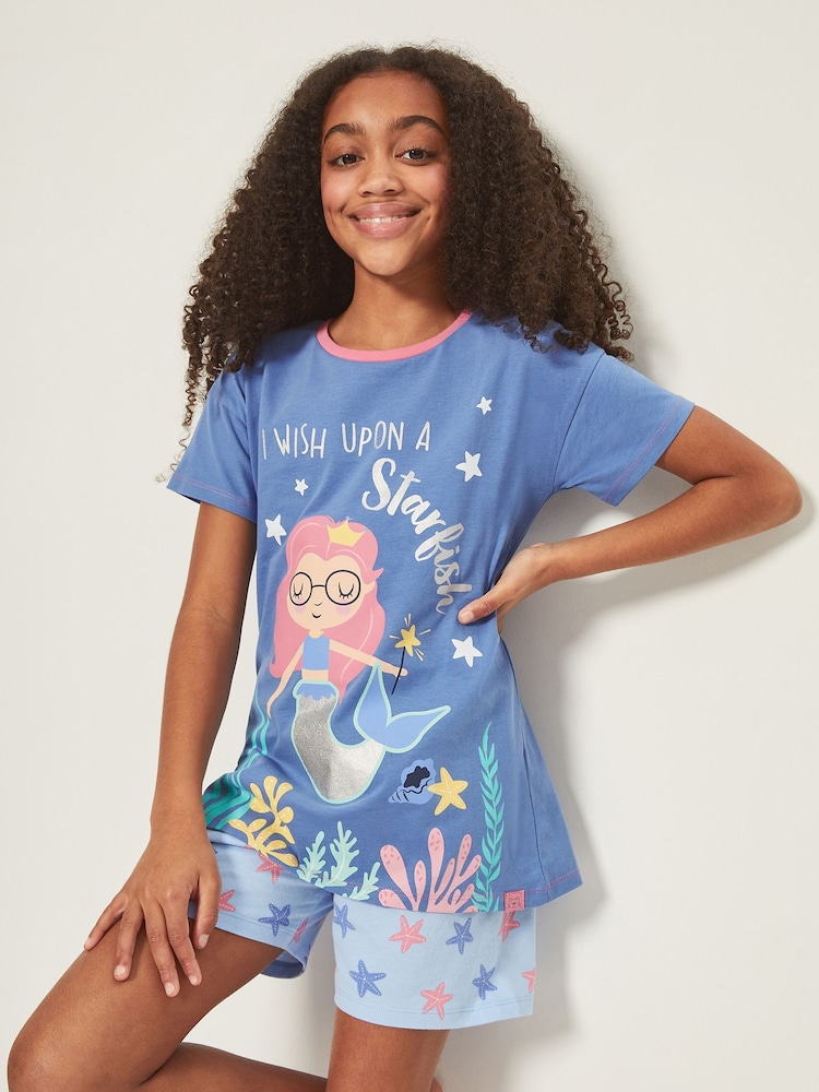 Harry Bear Blue Mermaid Wish Upon a Star 100% Cotton Pyjamas - Image 3 of 3 Harry Bear Blue Mermaid Wish Upon a Star 100% Cotton Pyjamas - Image 3 of 3
