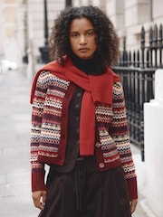 Albaray Red Fair Isle Crew Neck Cardigan - Image 1 of 6