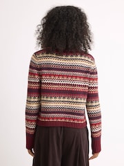 Albaray Red Fair Isle Crew Neck Cardigan - Image 2 of 6