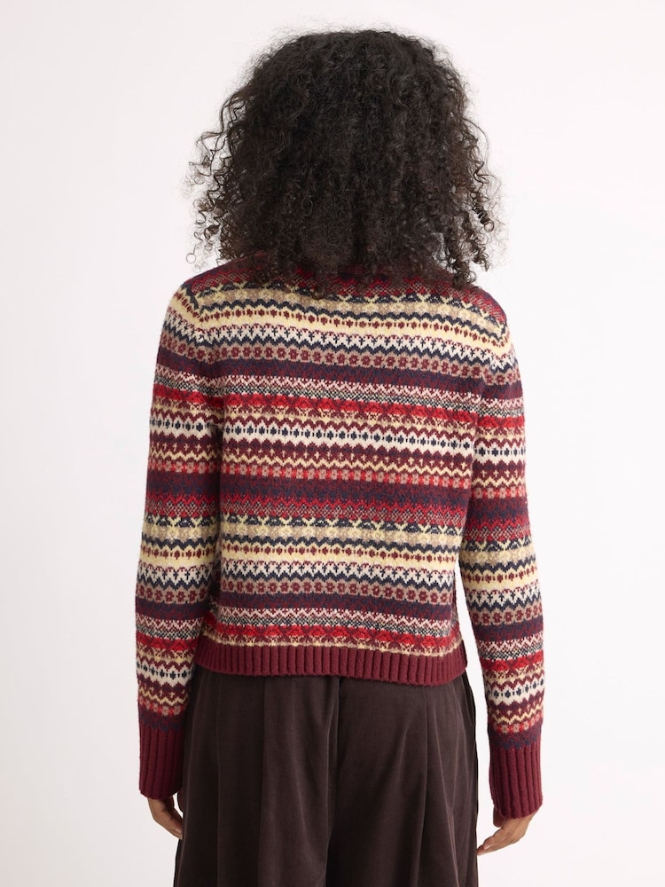 Albaray Red Fair Isle Crew Neck Cardigan - Image 2 of 6 Albaray Red Fair Isle Crew Neck Cardigan - Image 2 of 6