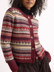 Albaray Red Fair Isle Crew Neck Cardigan - Image 3 of 6