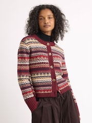 Albaray Red Fair Isle Crew Neck Cardigan - Image 4 of 6