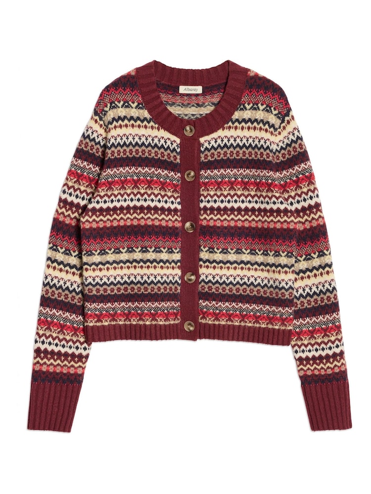 Albaray Red Fair Isle Crew Neck Cardigan - Image 6 of 6 Albaray Red Fair Isle Crew Neck Cardigan - Image 6 of 6
