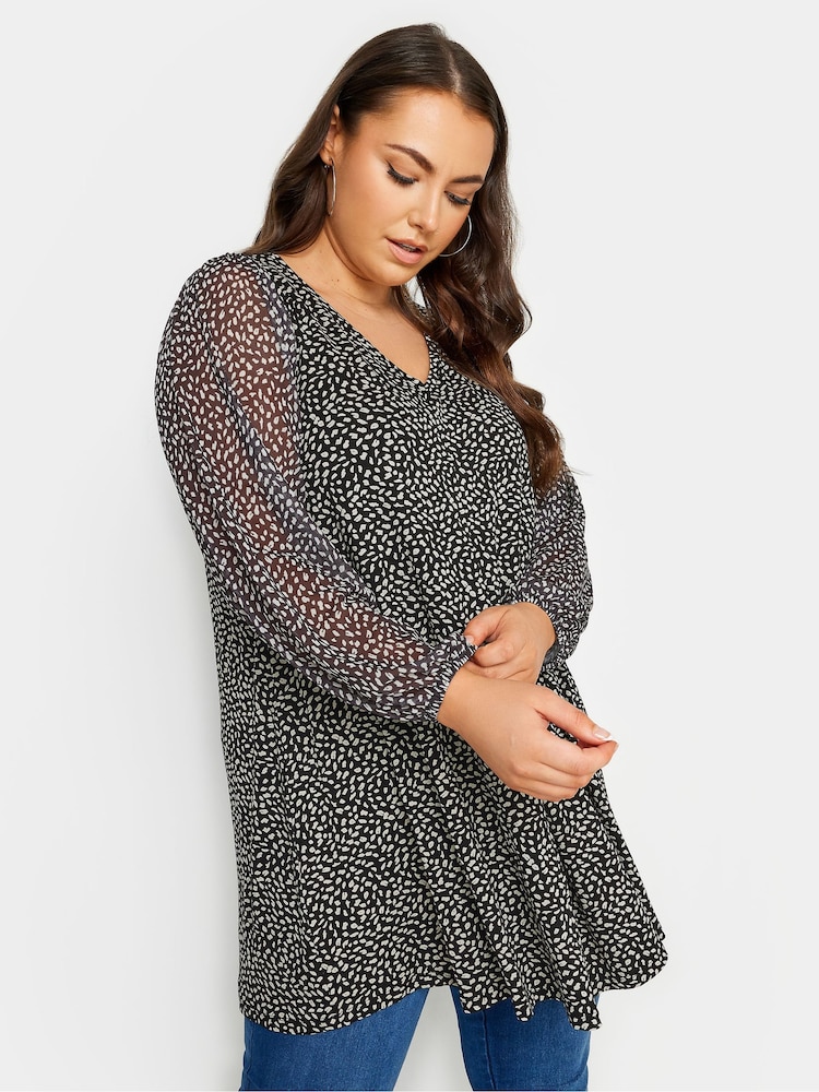 Yours Curve Grey Abstract Print Mesh Swing Top - Image 1 of 4