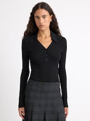Albaray Black Rib V-Neck Long Sleeve Top - Image 1 of 5