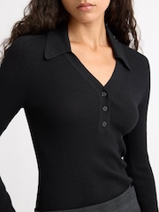 Albaray Black Rib V-Neck Long Sleeve Top - Image 4 of 5