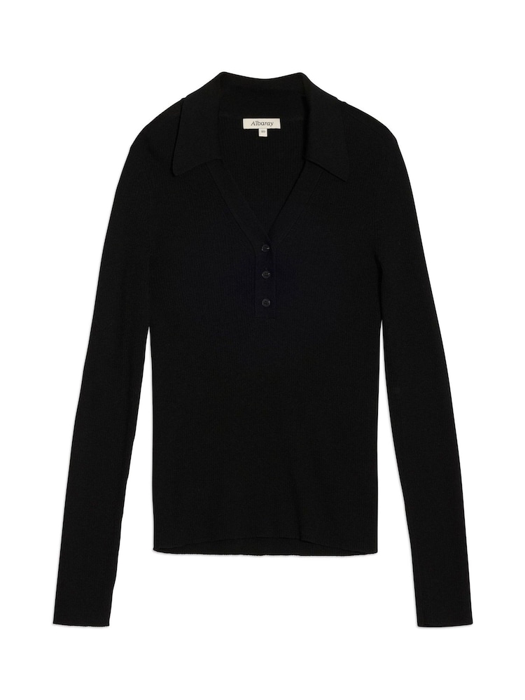 Albaray Black Rib V-Neck Long Sleeve Top - Image 5 of 5