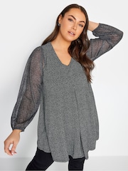 Yours Curve Grey Black Abstract Print Mesh Swing Top - Image 1 of 4