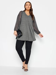 Yours Curve Grey Black Abstract Print Mesh Swing Top - Image 2 of 4