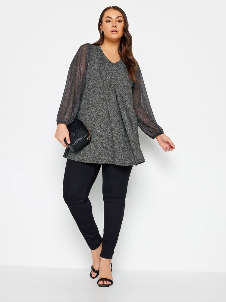 Yours Curve Grey Black Abstract Print Mesh Swing Top - Image 2 of 4