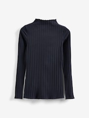 Marineblau/blau - Langärmeliges, hochgeschlossenes Top mit Rippung - Bild 6 von 6