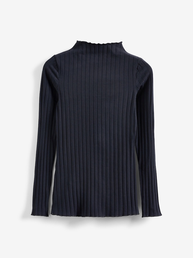 Marineblau/blau - Langärmeliges, hochgeschlossenes Top mit Rippung - Bild 6 von 6