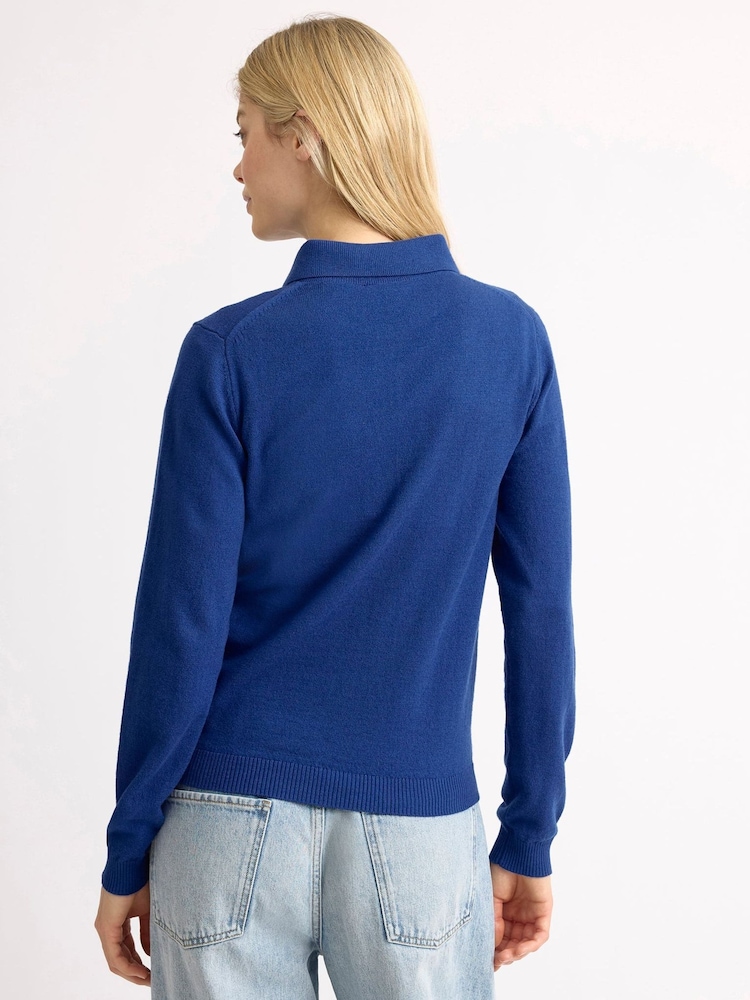 Albaray Blue Fine Knit Long Sleeve Polo Colbolt Jumpers - Image 2 of 4 Albaray Blue Fine Knit Long Sleeve Polo Colbolt Jumpers - Image 2 of 4