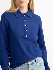 Albaray Blue Fine Knit Long Sleeve Polo Colbolt Jumpers - Image 3 of 4