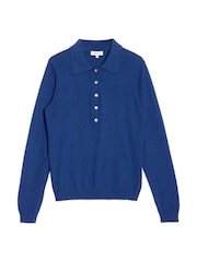 Albaray Blue Fine Knit Long Sleeve Polo Colbolt Jumpers - Image 4 of 4
