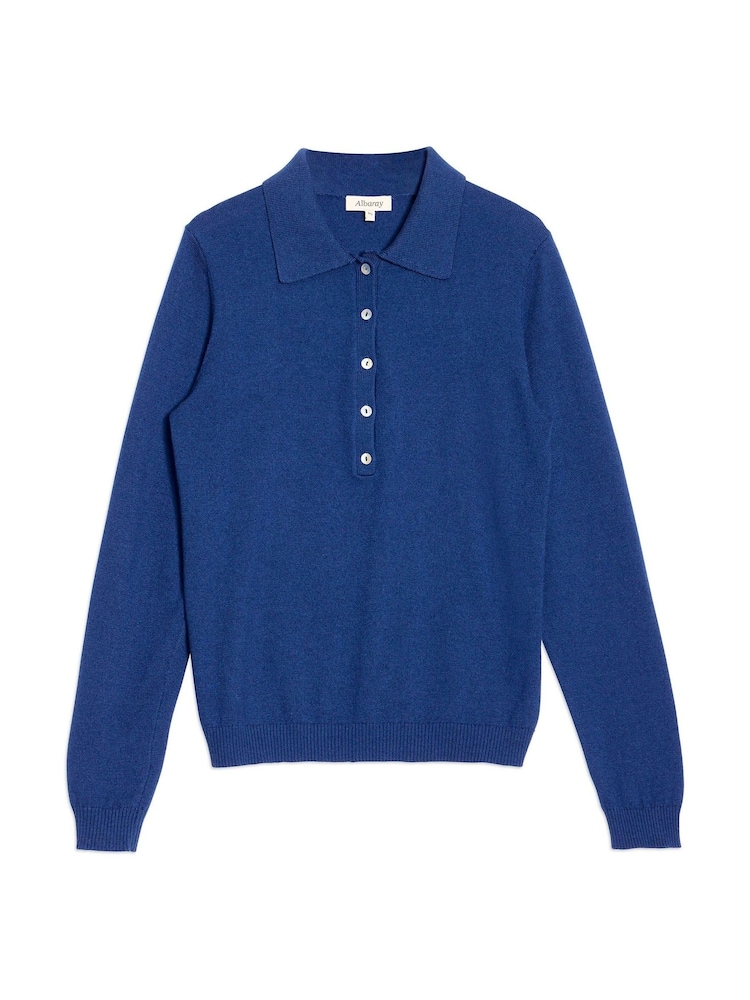 Albaray Blue Fine Knit Long Sleeve Polo Colbolt Jumpers - Image 4 of 4 Albaray Blue Fine Knit Long Sleeve Polo Colbolt Jumpers - Image 4 of 4